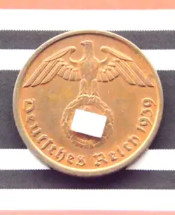 GERMAN COIN 1939 A 2 REICHSPFENNIG SWASTIKA COPPER 3RD REICH WW2 + UNC + PFENNIG