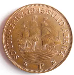 1945 SOUTH AFRICA PENNY - AU/UNC - UNCOMMON WW2 DATE COIN - LOT #B27