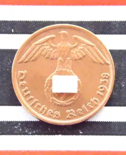 GERMAN COIN 1938 A 1 REICHSPFENNIG SWASTIKA COPPER 3RD REICH WW2 + UNC + PFENNIG