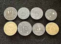 NAZI THIRD REICH GERMAN WW2 & EARLIER 8 COINS 1 5 10 REICHSPFENNIG 1916-41