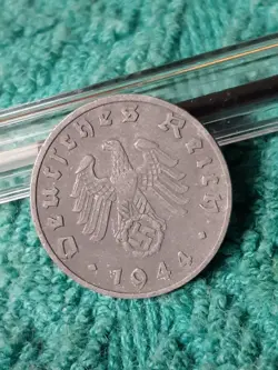 1944 WW2  1 REICHSPFENNIG~ GERMANY, HEAVILY CIRCULATED WITH FLAWS , 3RD REICH 