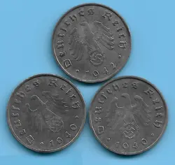 GERMANY WW2 THIRD REICH 1940 1942 10 RPF SWASTIKA COIN LOT WW2 ERA #80