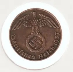RARE WWII COPPER GERMAN WAR 1937-J WW2 GERMANY 1 REICHSPFENNIG COLLECTION COIN