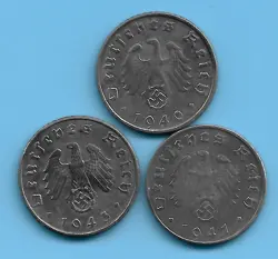 GERMANY WW2 THIRD REICH 1940 1941 1943 5 RPF SWASTIKA COIN LOT WW2 ERA #84