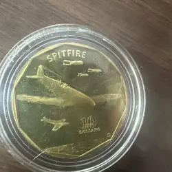 MARSHALL ISLANDS WW2 AIRCRAFT 10 DOLLARS  1991 GOLD TONE COIN SPITFIRE