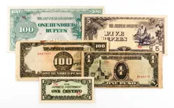 5 DIFF. WW2 BURMA & PHILIPPINES 1940'S JAPANESE INVASION PAPER MONEY CIRC.-AU