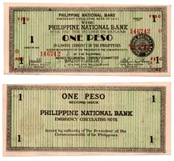 1941 PHILIPPINES S624B NEGROS OCCIDENTAL 1 PESO EMERGENCY CURRENCY WW2 UNC