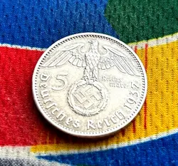 1937 A 5 MARK GERMAN WW2 SILVER COIN THIRD REICH  REICHSMARK UNC