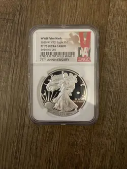 2020 W END OF WORLD WAR 2 WW2 V75 PRIVY SILVER EAGLE NGC PF70 VDAY ✅
