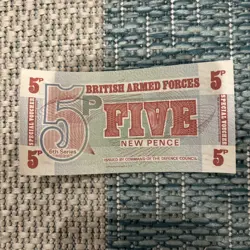 POST WW2, WWII BRITISH ARMY 5 PENCE BANKNOTE, CURRENCY GREAT BRITAIN MEMORABILIA