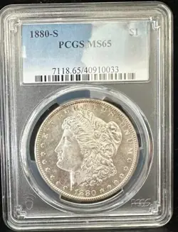 1880-S MORGAN SILVER DOLLAR - PCGS MS65-SEE STORE GRADED CURRENCY -WW1 WW2 MEDAL