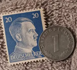 1940 GERMAN PENNY ~ 1 PFENNING ~ KM#97 , WW2 GERMANY ~ + BLUE 20PF. STAMP