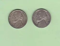 JEFFERSON NICKEL 1943-S 1943-P 2 TWO TOGETHER  35% SILVER WW2 ERA