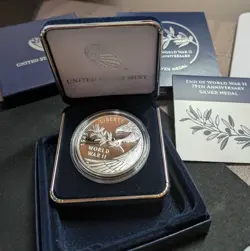 END OF WORLD WAR II 75TH ANNIVERSARY SILVER MEDAL WW2 SEALED IN BOX *BRAND NEW*