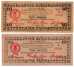 PHILIPPINE S488CX2 1943 MINDANAO 10 PESOS WW2 COUNTERFEIT TOP CONNECTED ORNAMENT