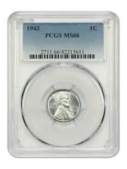 1943 1C PCGS MS66 - LINCOLN CENT (WHEAT REVERSE) - WW2 STEEL CENT