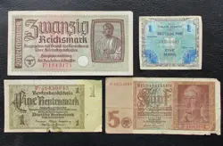 LOT OF 20,5,1 WW2 REICHSMARK NAZI GERMANY CURRENCY GERMAN BANKNOTES