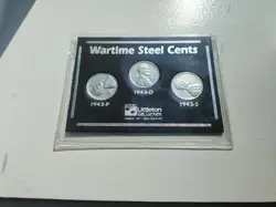 3 WARTIME STEEL CENTS  WW2  STEEL PENNIES UNCIRCULATED. LITTLETON COIN COMPANY 