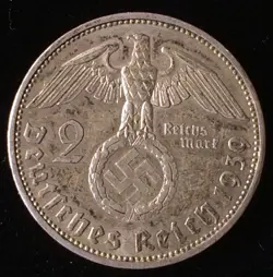 1939 - A GERMANY SILVER 2 MARK COIN, WW2