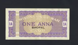 BRITISH INDIA WW2-PRISONER OF WAR P.O.W. -BHOPAL CAMP 0NE  ANNA 1A  VERY RARE