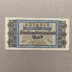 LARGE GERMANY NURNBERG NOTGELD BANKNOTE. ERA BETWEEN WW1 & WW2 GERMAN CURRENCY