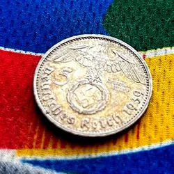 1939 A 5 MARK GERMAN WW2 SILVER COIN THIRD REICH  REICHSMARK TONED