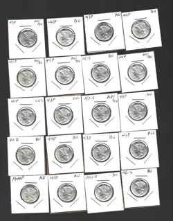 STRICTLY UNC MERCURY DIME LOT NICE MIX OF DATES AND MMS WW2 VINTAGE