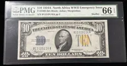 **STUNNING** 1934 $10 NORTH AFRICA NOTE FR2309 PMG 66 EPQ GEM UNC WW2 EMERGENCY