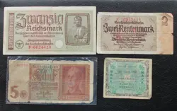 LOT OF 20,5,2,1/2  WW2 REICHSMARK NAZI GERMANY CURRENCY GERMAN BANKNOTES