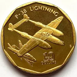MARSHALL ISLANDS 10 DOLLARS 1991, (WW2 FIGHTER PLANES SERIES - P-38 LIGHTNING)
