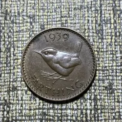 1939 GREAT BRITAIN FARTHING GEORGE WW2 AU / ORIGINAL SURFACES SCARCE WORLD COIN