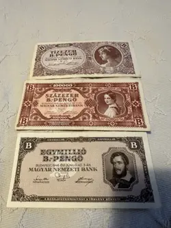 6 B.-PENGO LOT HUNGARY WW2 PENGO COLLECTION BANKNOTES 1946 P-132 P133 P-134