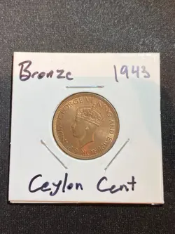 1943 CEYLON 1 CENT WW2 BEAUTIFUL!