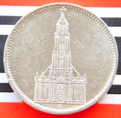 GERMAN 5 REICHSMARK 1935 G POTSDAM GARRISON CHURCH SILVER COIN 3RD WW2 MARK RARE