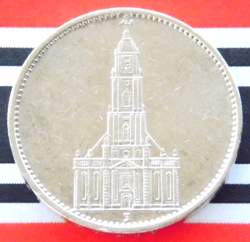 GERMAN COIN 1934 J 5 REICHSMARK POTSDAM GARRISON CHURCH SILVER 3RD WW2 MARK RARE