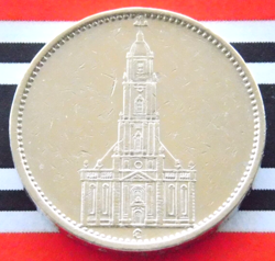 GERMAN COIN 1934 E 5 REICHSMARK POTSDAM GARRISON CHURCH SILVER 3RD WW2 MARK RARE