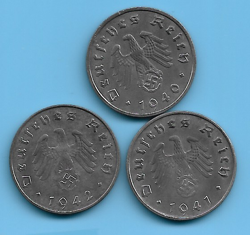GERMANY WW2 THIRD REICH 1940 1941 1942 10 RPF SWASTIKA COIN LOT WW2 ERA #92