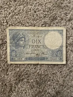 1940 DIX FRANCS CURRENCY FRANCE WW2 MONEY 10 BANQUET DE FRANCE