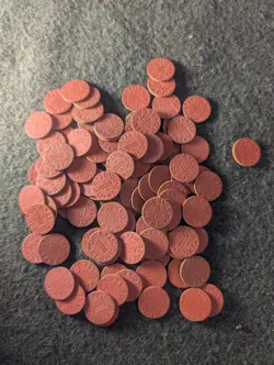 OPA RED POINT RATION TOKENS MM AND YT LOT OF 105 WW2 INCLUDING MINOR OFF CENTERS