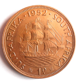 1952 SOUTH AFRICA PENNY - AU/UNC - UNCOMMON WW2 DATE COIN - LOT #C9