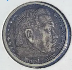 1936 A WW2 GERMAN NAZI 5 MARK COIN