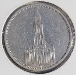 1934 D WW2 GERMAN NAZI  5 MARK POTSDAM CHURCH COIN