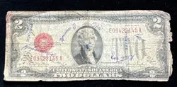 RARE 1928-G $2 TWO DOLLAR RED SEAL NOTE TRAVELING BILL LIKE SHORT SNORTER WW2