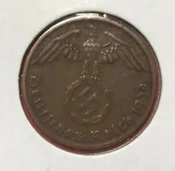 1938D GERMANY THIRD REICH SWASTIKA WORLD WAR 2! WORLD WAR II! 1 PFENNIG!