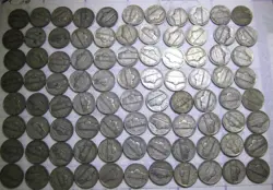 EIGHTY-EIGHT SILVER WARTIME WW2 JEFFERSON NICKELS EMERGENCY COINAGE 5C