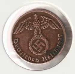 RARE WWII COPPER GERMAN WAR 1937-A WW2 GERMANY 1 REICHSPFENNIG COLLECTION COIN