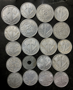 OLD VICHY FRANCE COIN LOT - 20 HISTORIC WW2 ERA OCCUPATION COINS - LOT #C10