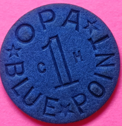 WORLD WAR 2 OPA BLUEPOINT 1 CENT FOOD RATION TOKEN CARDBOARD UNCIRCULATED