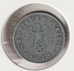 RARE WWII GERMAN PFENNIG WAR 1943-E WW2 GERMANY 1 REICHSPFENNIG COLLECTION COIN