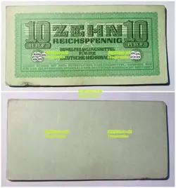 GERMANY 10 REICHSPFENNIG 1940-1944 WW2 GERMAN MILITARY NOTE 5*11CM LITTLE MONEY